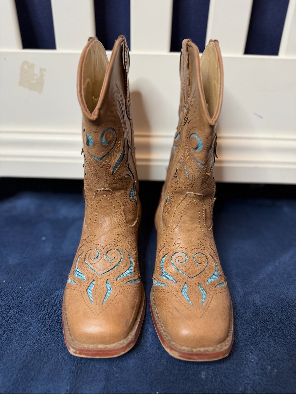 Roper Girls’ Brown & Turquoise Glitter Western Cowboy Boots – Size 2